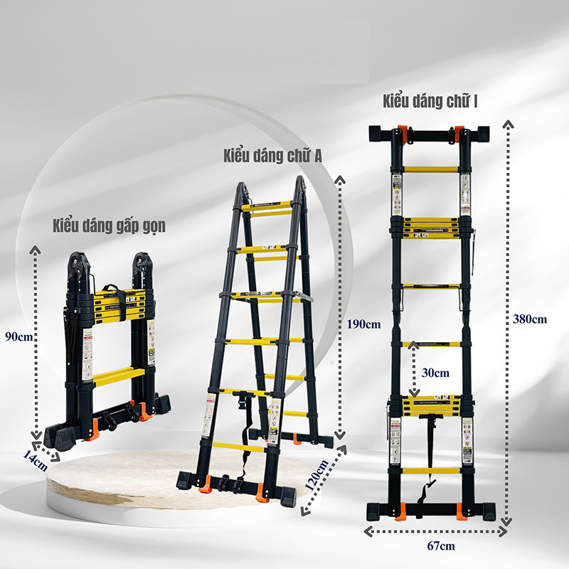 Thang nhôm rút chữ A sơn tĩnh điện Sumika KS380D