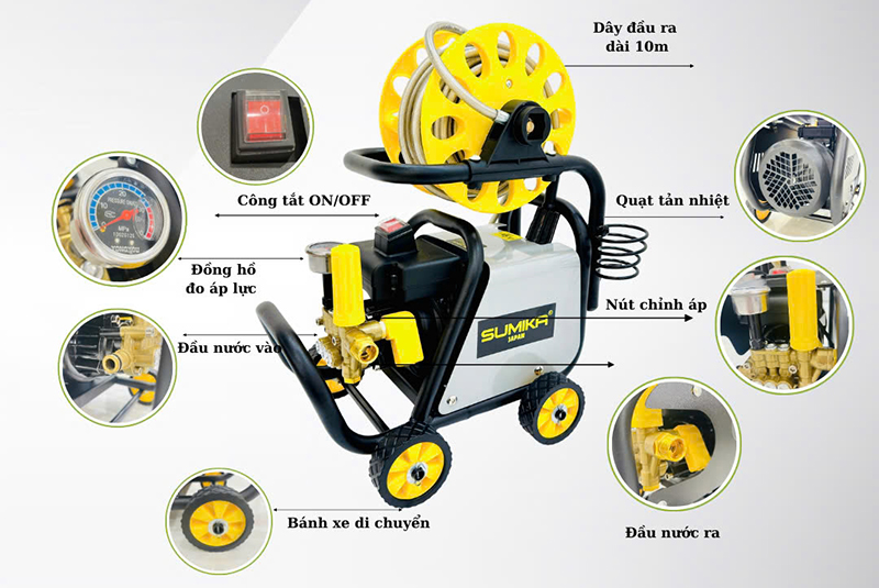 Máy rửa xe áp lực cao SUMIKA S25, công suất 2500W