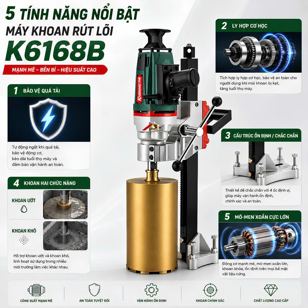 M&aacute;y khoan r&uacute;t l&otilde;i b&ecirc; t&ocirc;ng Kaibang K6168B