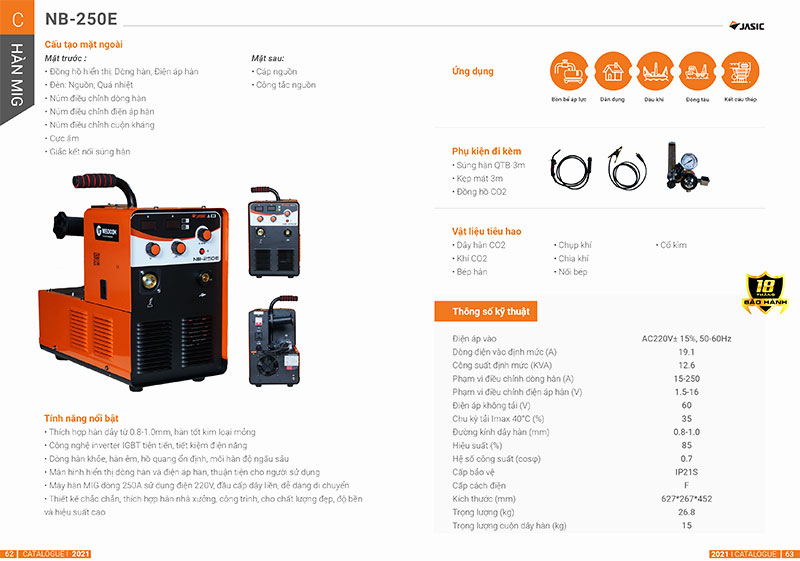 Catolog máy hàn CO2 Jasic NB 250E