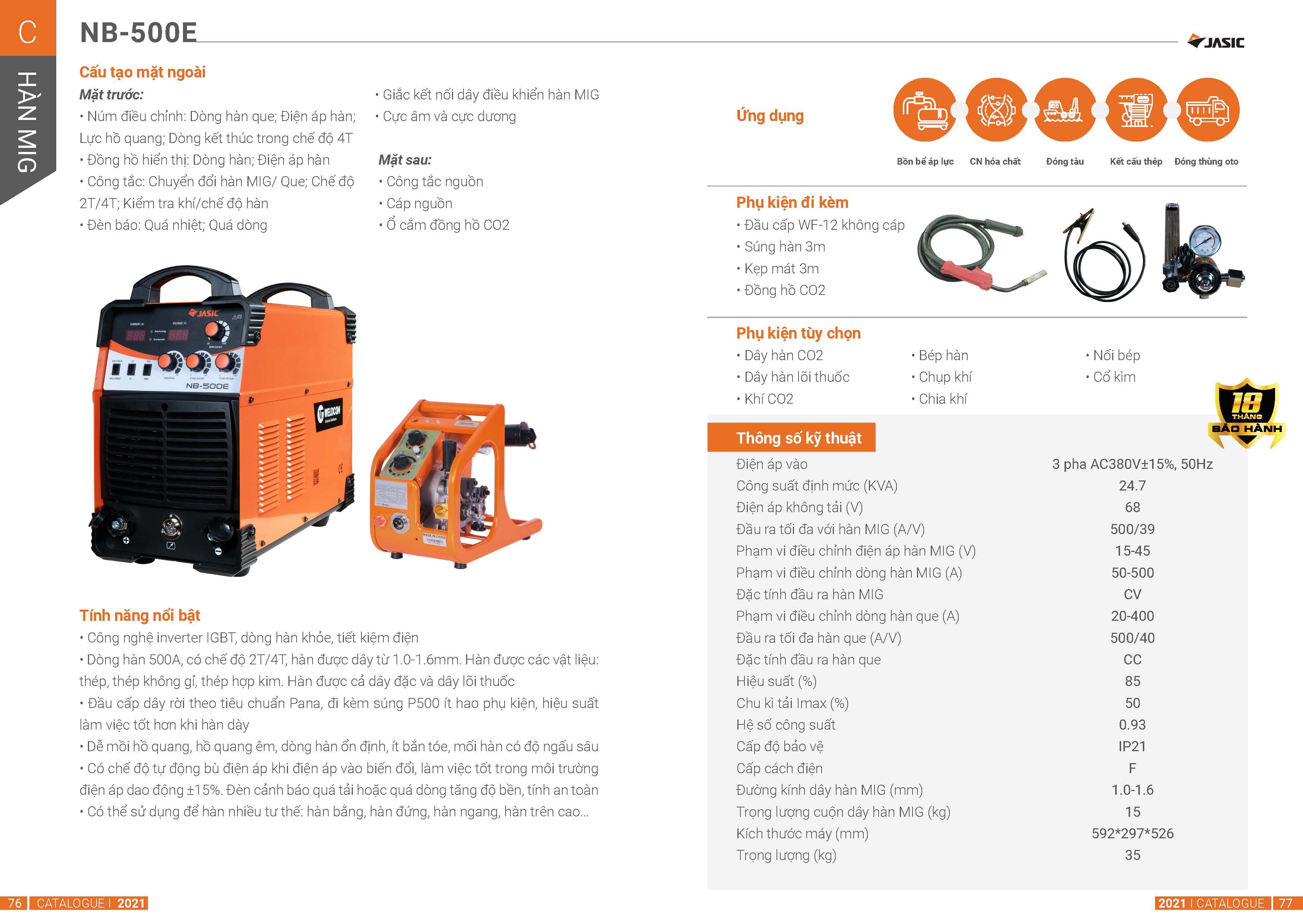 Catolog Máy hàn Mig Jasic Mig NB 500E